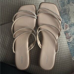 Women's Tan Sandals with Rhinestone Straps